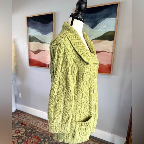 Aran Crafts Green Cable Wool Knit Sweater Cardigan - Picture 3 of 14